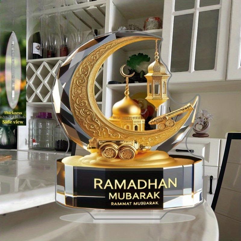 

2D Flat Acrylic Elegant Ramadan Mubarak Decoration, Indoor and Outdoor Decoration - No Battery/electricity Required, Free Day Decoration, S 15*14CM