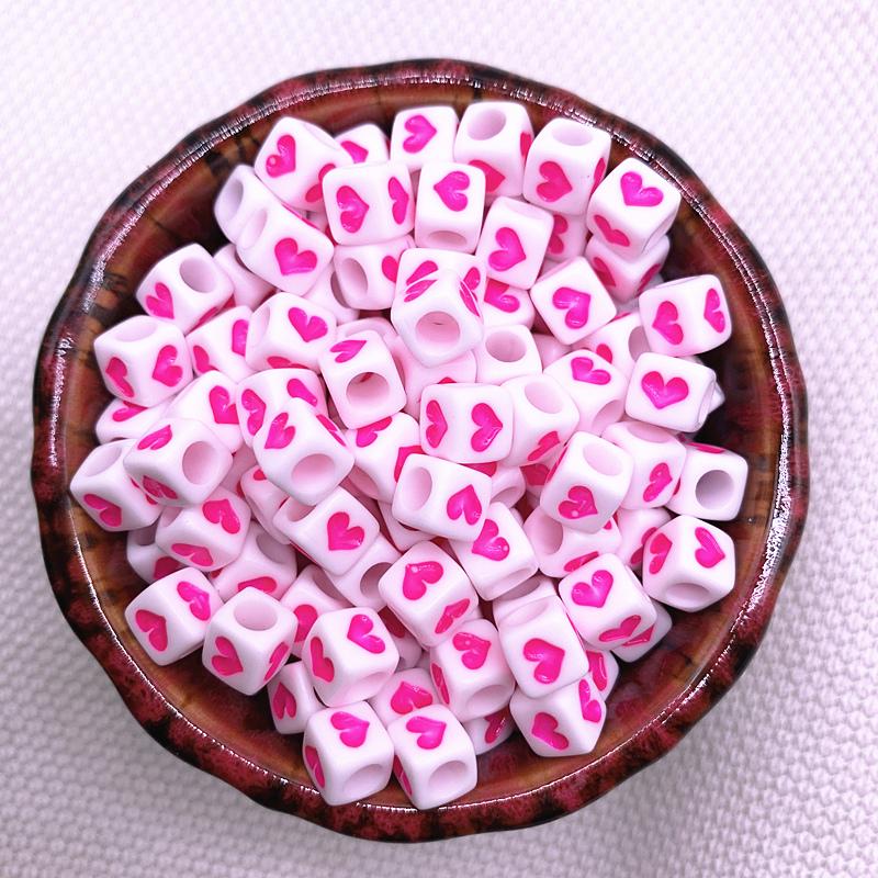 New 100pcs 6X6mm 7x4mm Spaced Acrylic Round Beads Love Heart Shape Beads for Jewelry Making DIY Charms Handmade Bracelet