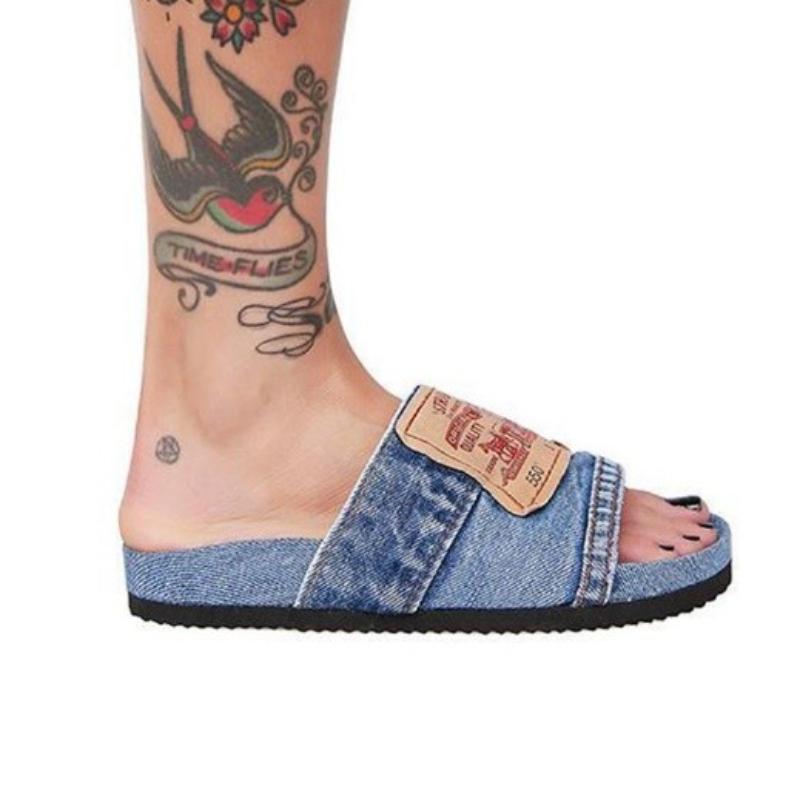 Fashion Summer Women's Sllippers Open Toe Flat Shoes Round Toe Platform Sandals Outdoor Cusal Denim Slides for Women Street Style
