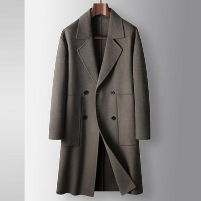 Off-the-shoulder Broad Version Men's Woolen Coat Double-breasted Autumn and Winter Wool Youth Double-sided Woolen Trench Coat Casual Coat