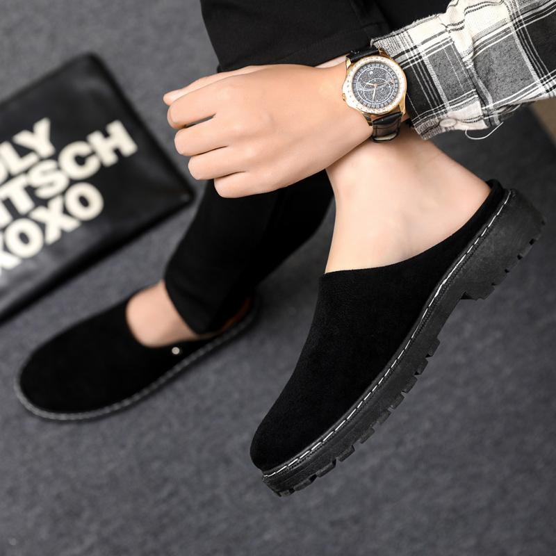 Platform Open Back Casual Shoes Half Shoes for Men Mules Black Loafers Slippers Closed-toe Backless Slides Sandal Slip On Flats