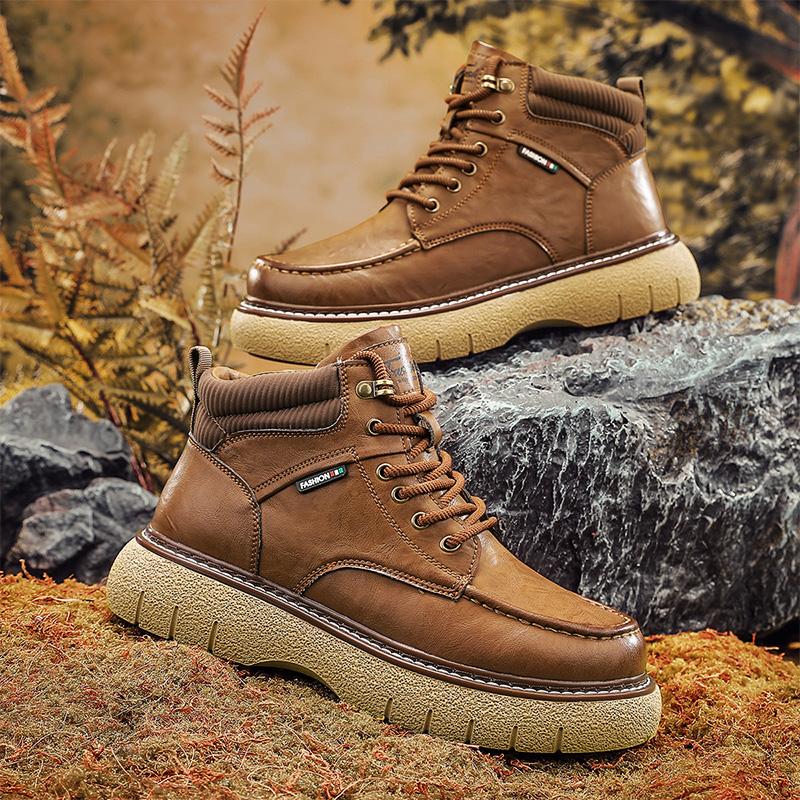 Mode Hohe Qualität Wanderschuhe Rutschfest Herren Basic Stiefel Echtes Leder Knöchel Schuhe Freizeitspaziergang Sneaker Herren Motorradstiefel