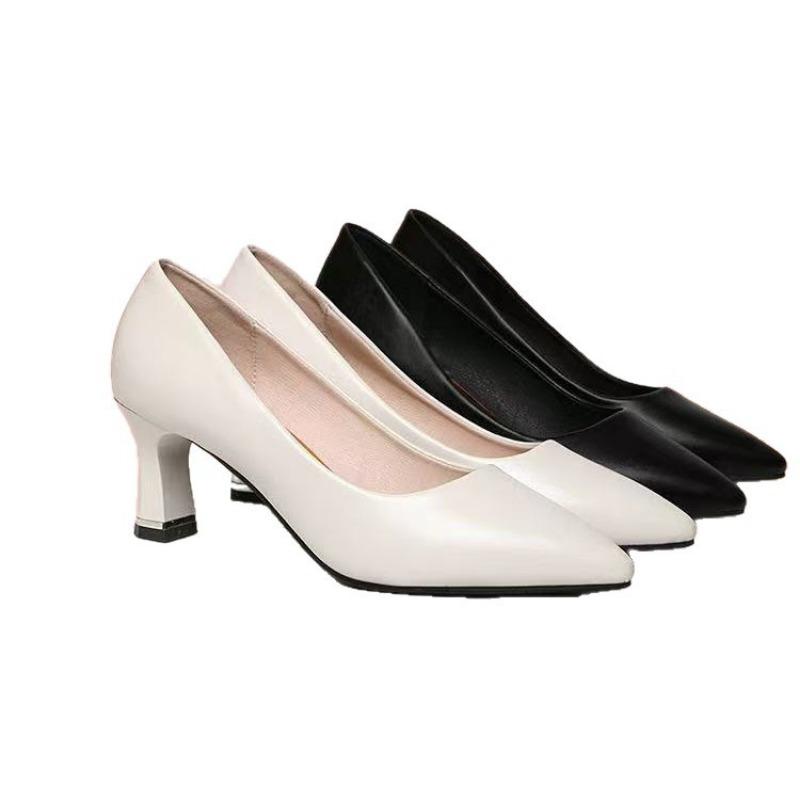 Echtes weiches Leder neuer Frühling dünner Absatz spitze Zehen flacher Ausschnitt Temperament Damen kleine Lederschuhe mittlerer Absatz Einzelne Schuhe Damen