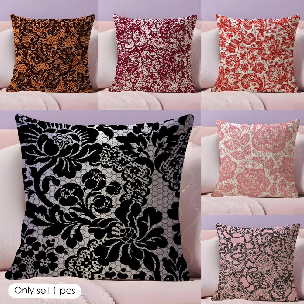 Lace Flower Cushion Cover Natural Linen Organic Fabric DoubleSided Printing Couch Pillow Covers Home Decor