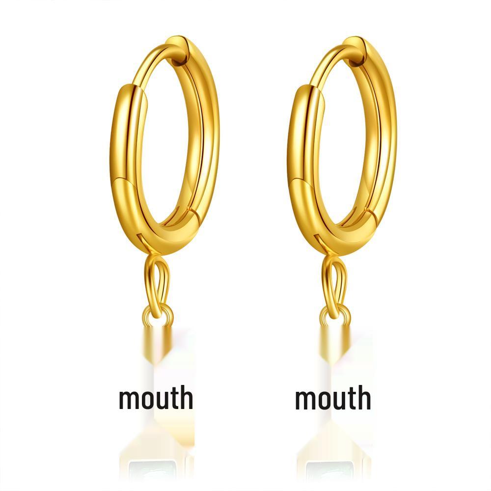 18K Gold Retro Polished Stainless Steel Ear Cuff Earrings with Inlaid Diamond - Women s Versatile Style, 5MM чёрный