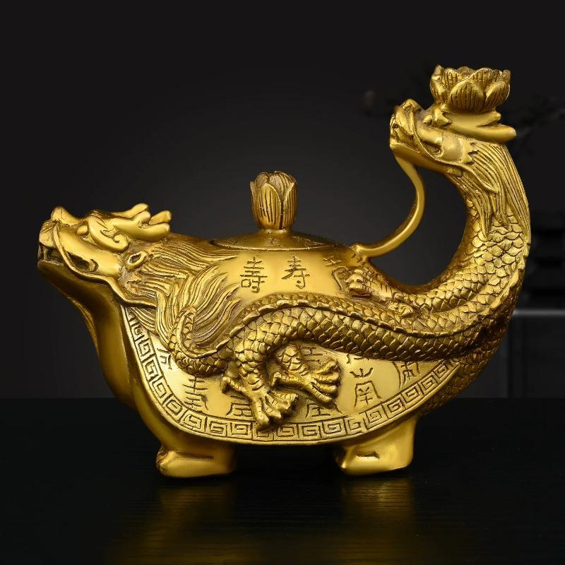 Feng Shui Copper Dragon Censer Looking Back Dragon Statue for Home Office Desk