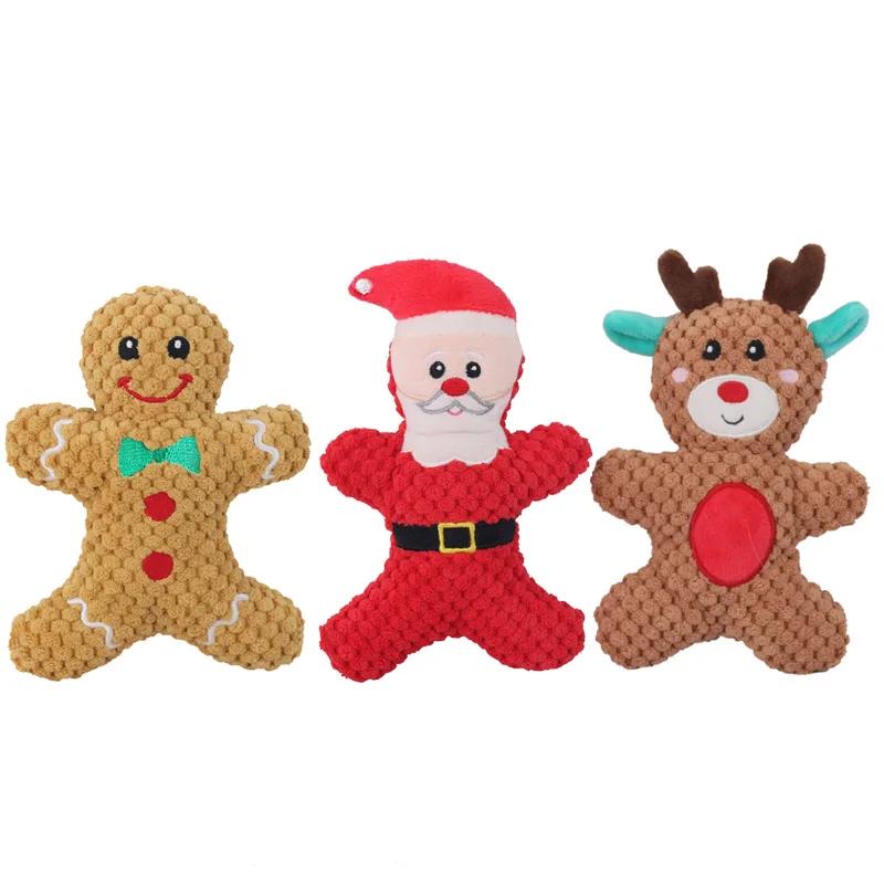 Pet Dog Plush Squeak Toy Santa Elk Gingerbread Man Donut Cat Dog Cartoon Plush Sound Chewing Toys Christmas Gift Pet Products