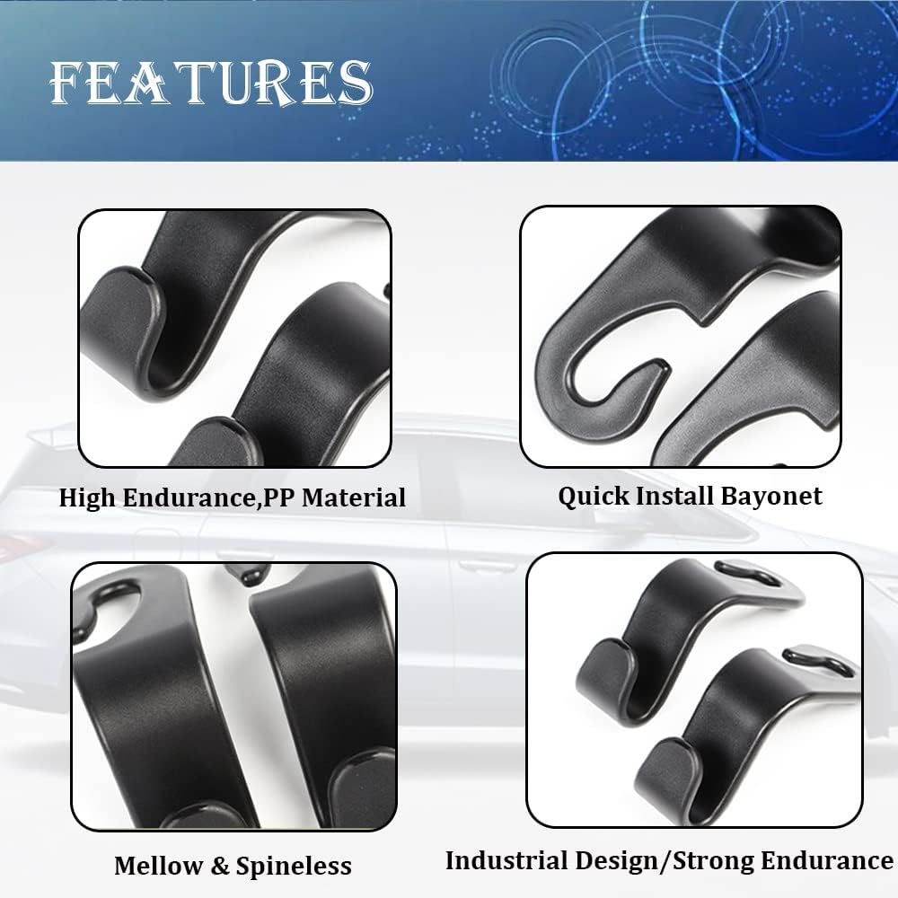 Car Headrest Hook for Purses and Bags 4 Packs,Car Back Seat Headrest Hanger,Universal Vehicle Storage Organizer(Black,4Pack)