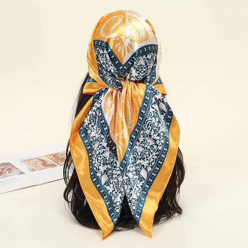Fashion Square Silk Scarf Women Luxury Beach Satin Print Hijab Scarves Pareo Bandana Female Shawl Wrap Headband Foulard 90*90cm