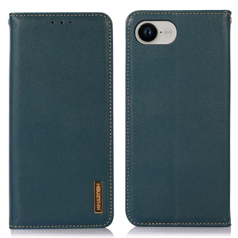KHAZNEH For iPhone 16e Case Wallet Genuine Cow Leather Phone Cover Nappa Texture