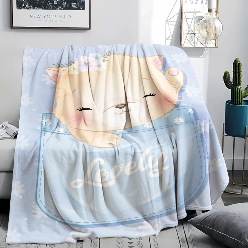 1 ks Flanelová deka s kresleným potiskem, Vysoce kvalitní, Pohodlná pro všechna roční období, Domácí dekorace, Teplo a pohodlí, Perfektní jako vánoční dárek k narozeninám