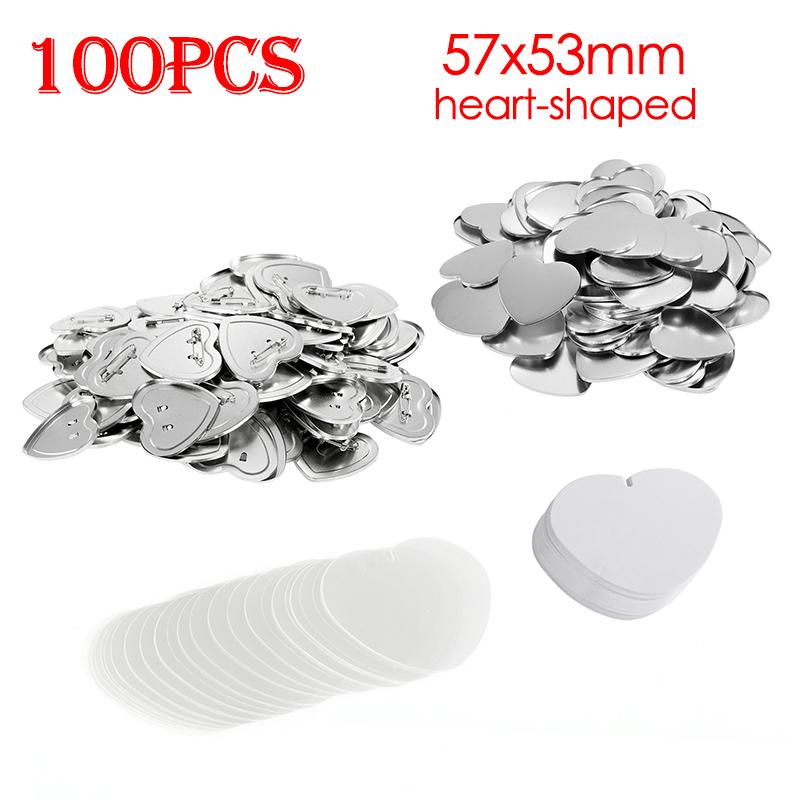 

100 шт. 57x53 мм значки в форме сердца, детали для изготовления, металлические пустые значки в форме сердца, материалы для самостоятельного изготовления пуговиц