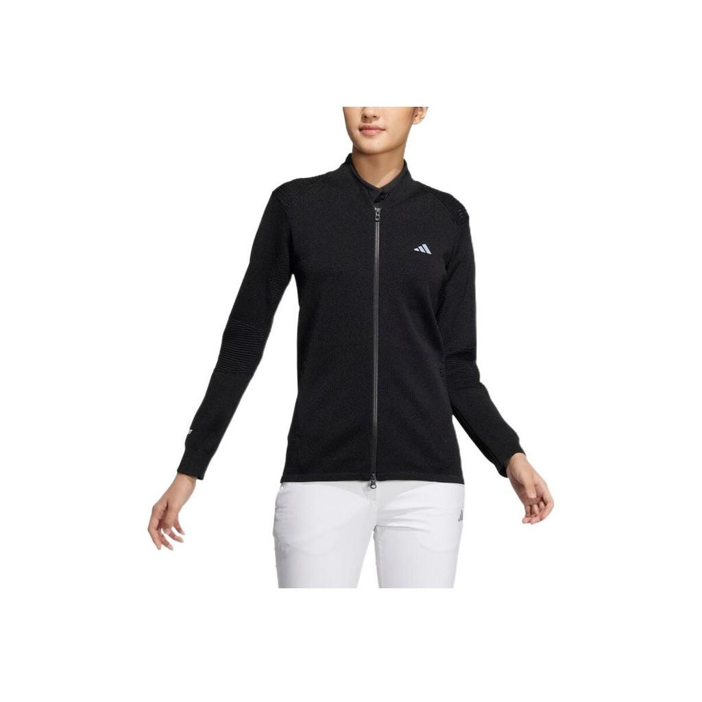 adidas Solid Color Logo Jacquard Full Zip Jacket Women Jackets Black HS9976