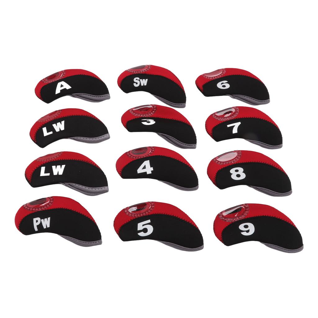 12 Pcs Golf Iron Head Cover Set Club Headcover Set with Numbers Red Fits Most Clubs