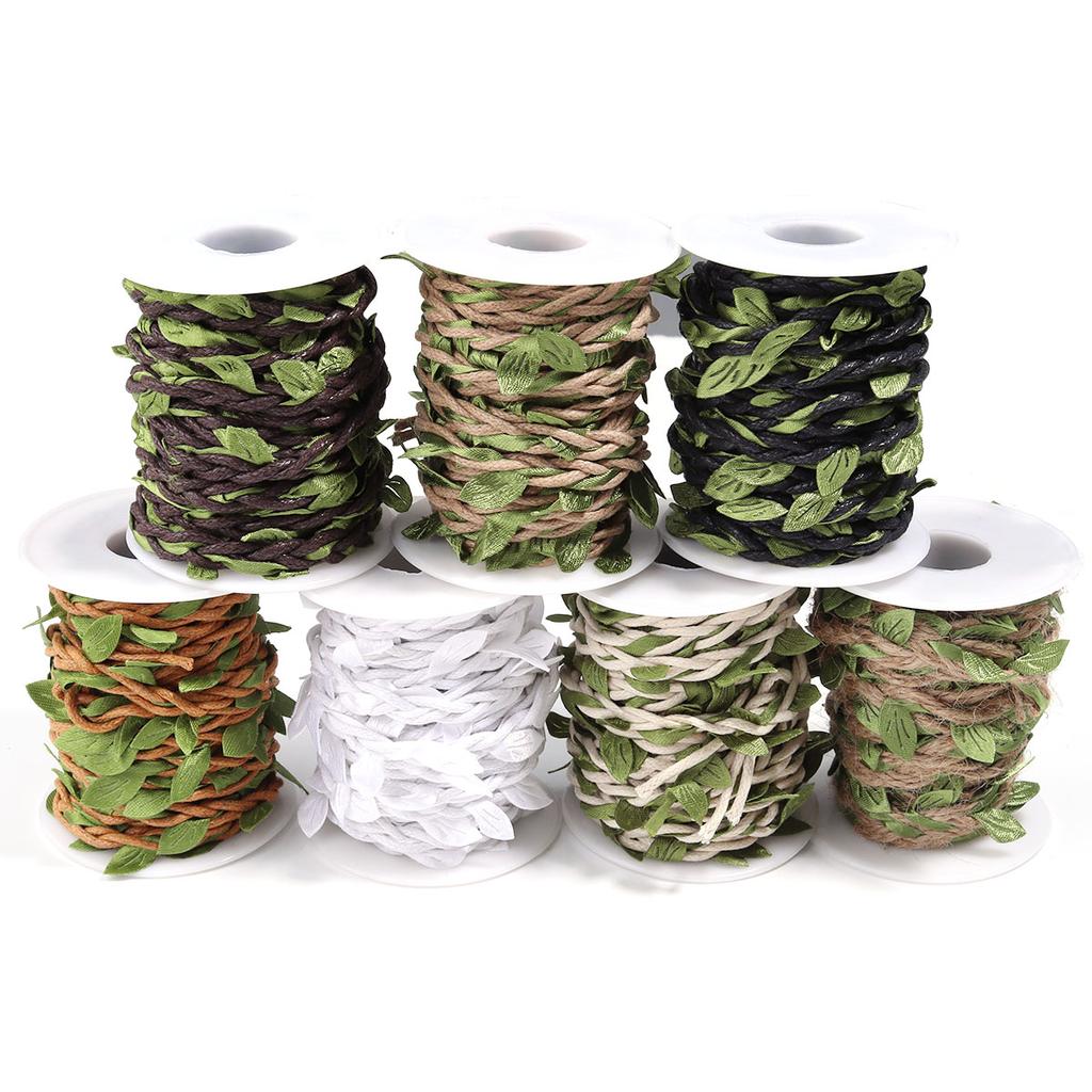 5Yards/Roll Artificial Vine Leaves Weaving Hemp Rope Simulation Green Leaves For Home Wedding Party Gift Bouquet Wrap Decoration