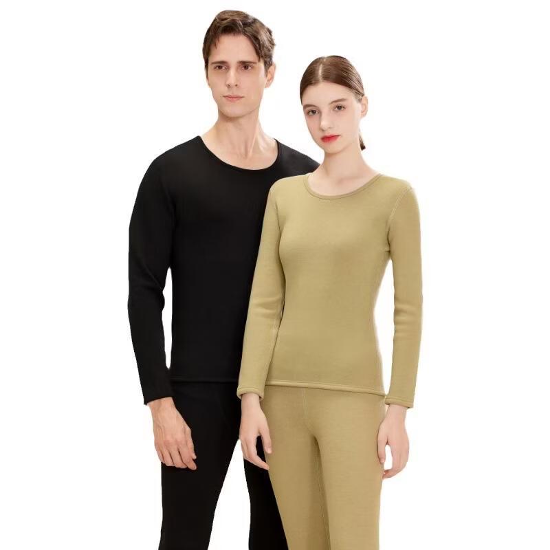 JingJingRS Damen Ultra-Dickes Kamel-Fleece Thermounterwäsche-Set