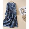 Real Spring New Literary Loose Cotton and Linen Printed Long-sleeved Dress Women's Medium and Long Models
