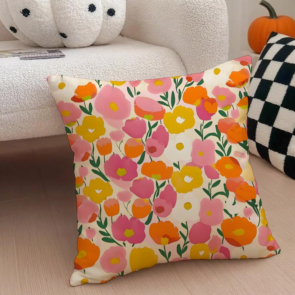 Full Print Floral Print Pattern Art Cushion Cover Throw Pillow Cover Hidden Button Durable Polyester Chair Cushion