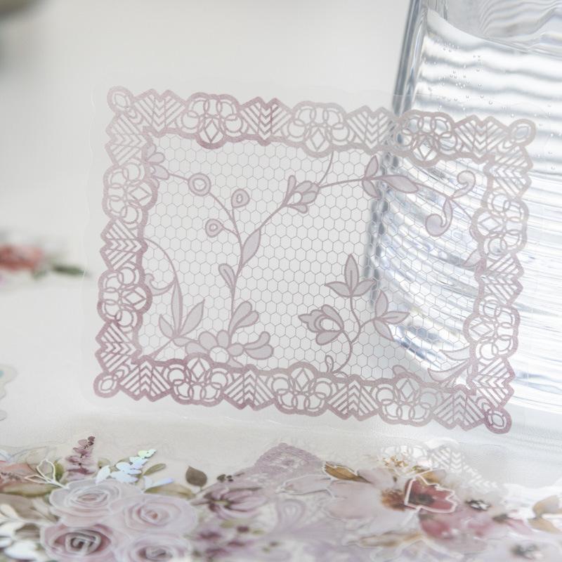 30 pcs vintage lace watercolor border PET sticker Hot laser Silver hand Ledger Collage primer sticker Scrapbooking accessories
