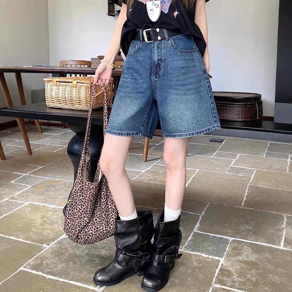 Retro Blue Korean-Style Wide-Leg Denim Shorts for Women - Comfortable and Slimming Five-Point Design with Loose Fit