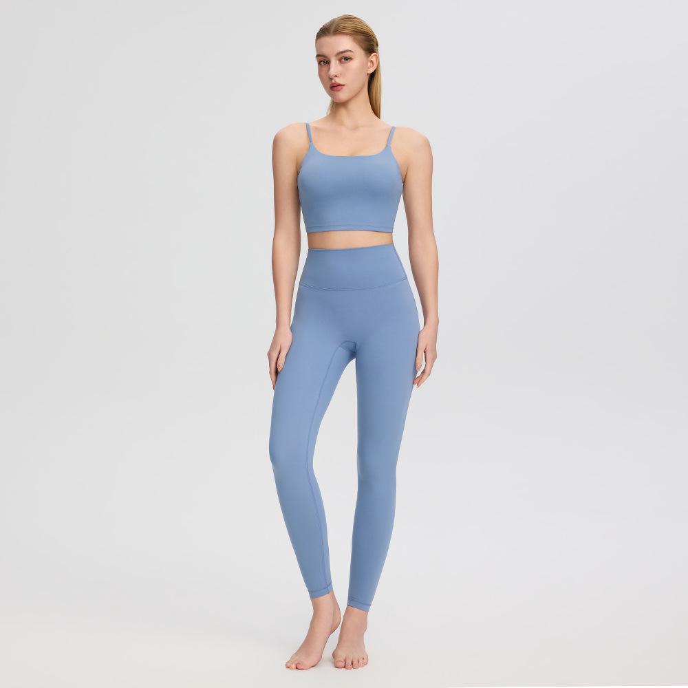 Bare-Feel Five-Piece Yoga Set: Long & Short Sleeve Tops, Chest Pads, Tight Slimming High-Waisted Pants.