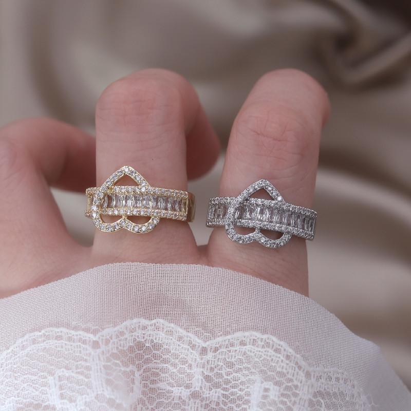 14K Gold Plating Luxury Love Zircon Ring Korea New Design Fashion Zircon Elegant Women's Party Opening Adjustable Accessories