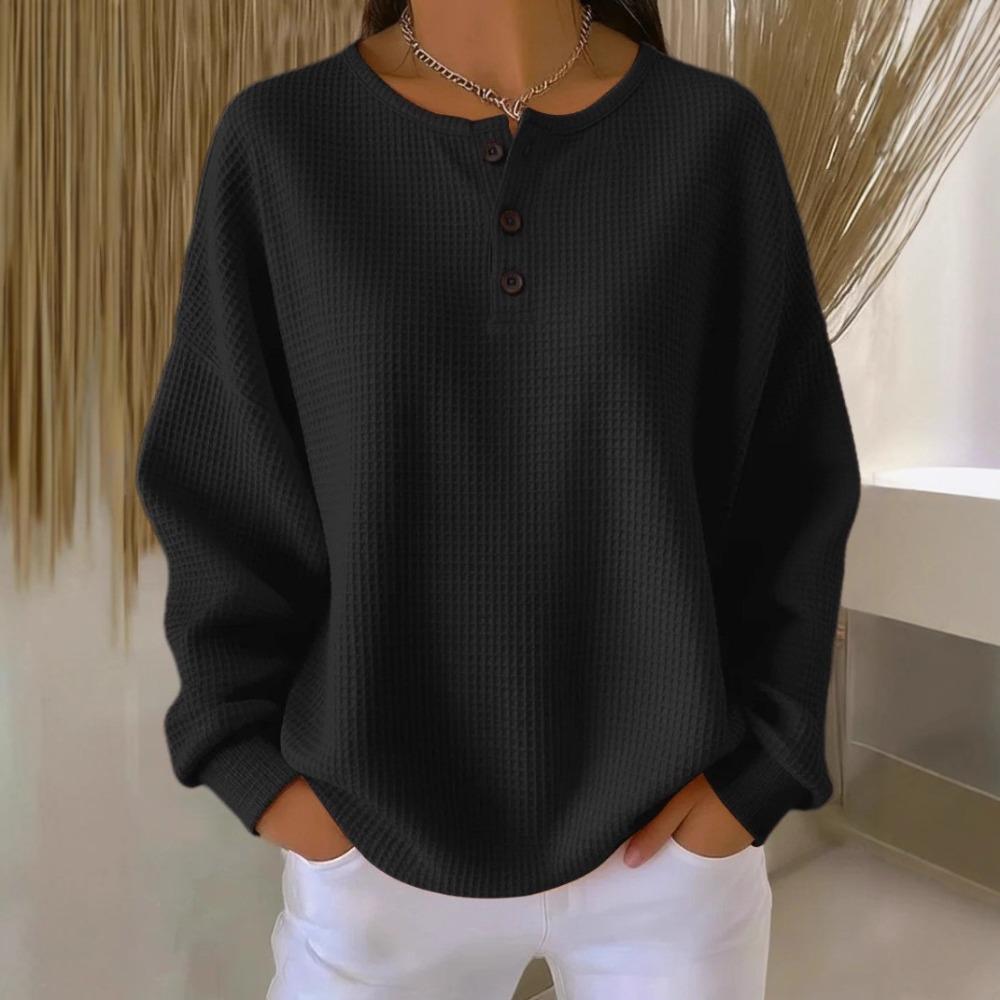 **Maglione da donna a nido d'ape con scollo rotondo, vestibilità ampia, tinta unita, alla moda, autunno inverno**