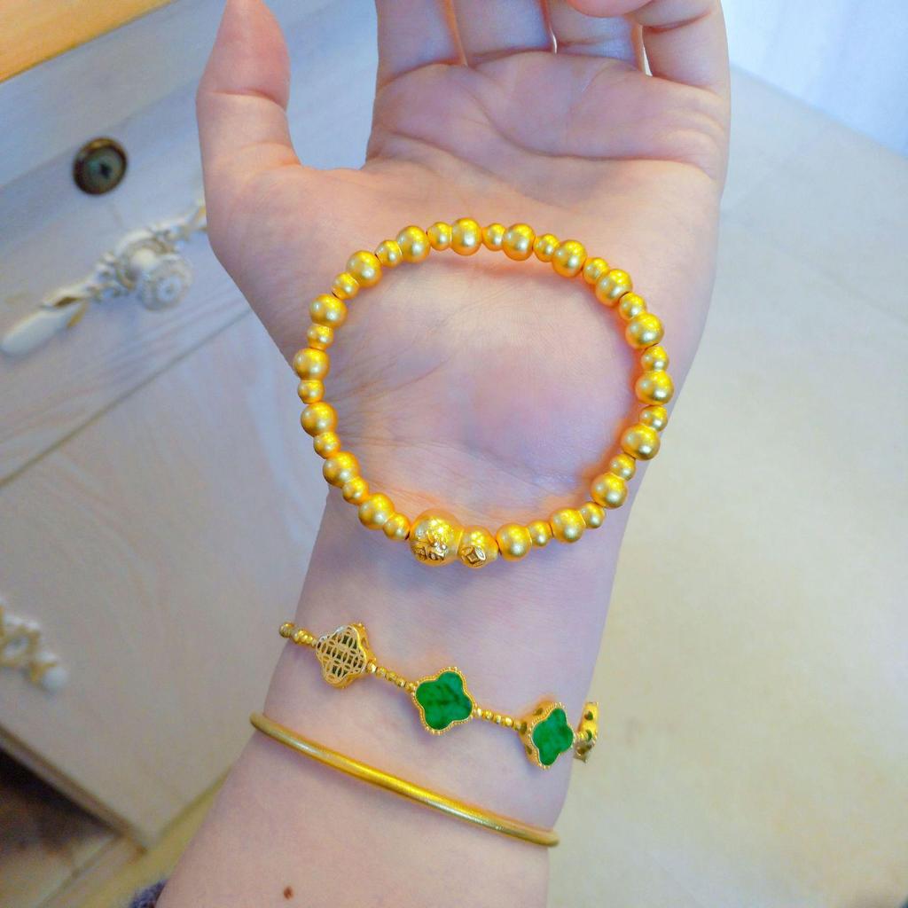 Vietnam Sand Gold Gourd Beaded Bracelet for Women - Ancient Heritage Round Bead, Chinese Style Fu Lu, Versatile Hand Jewelry