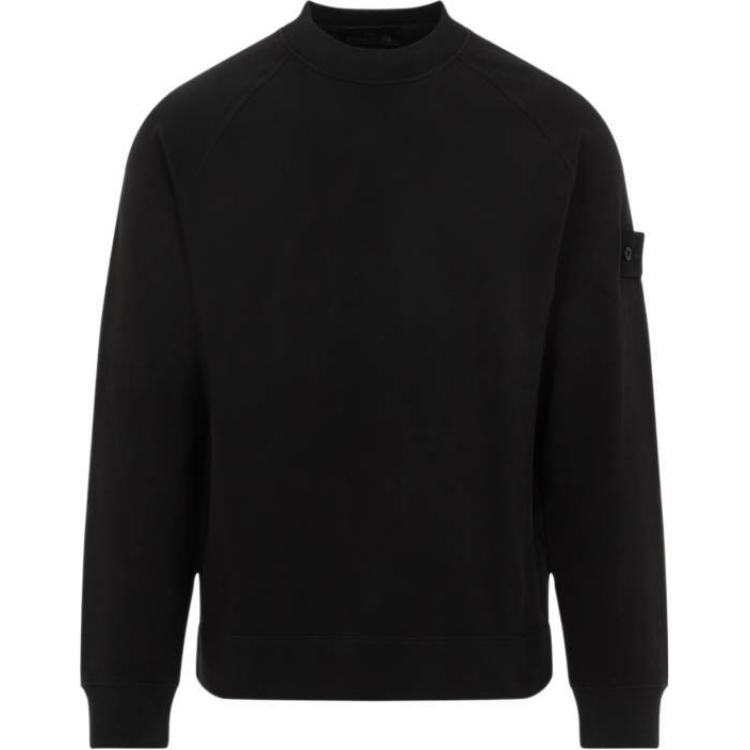STONE ISLAND Ghost Series Fw24 Ghost Pieces Solid Color Stretch Organic Cotton Raglan Sleeve Crewneck Sweatshirt Men Sweatshirt Black 8115629F7-V0029