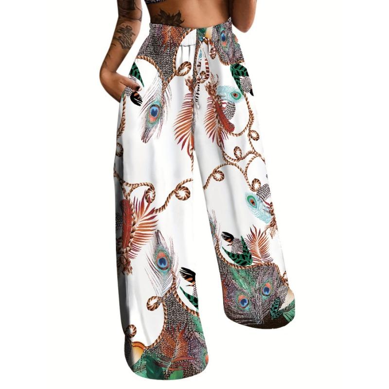 Fashion Loose Elegant Printed Women's Long Pants Drawstring Office Vintage Casual Simple Spring Autumn Trousers Female Clothing