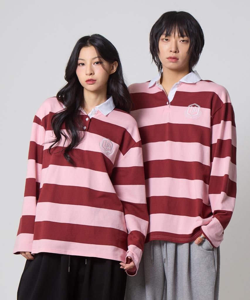 UNKNOWN PLANET Striped Rugby Collar Shirt Pink