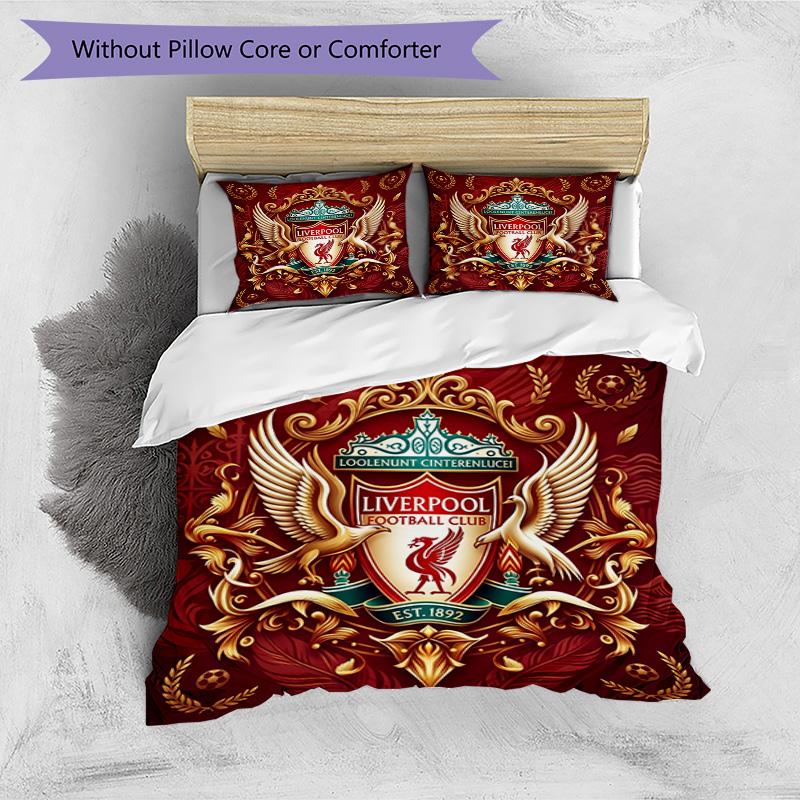 3pcs Duvet Cover Set (1*Duvet Cover + 2*Pillowcase, Without Core), Liverpool Football Club Print Bedding Set, Bedroom Decor, All‑Season, Birthday Gift