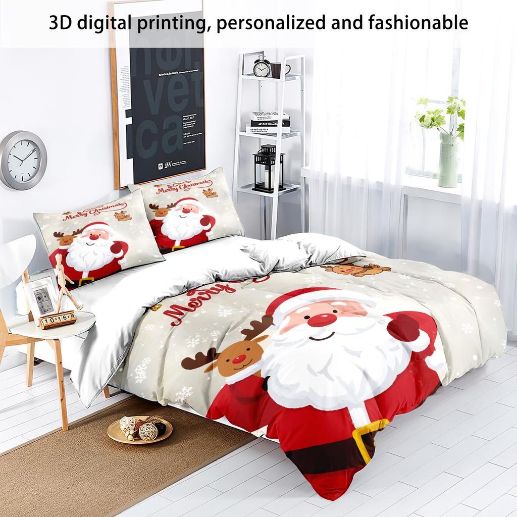 3pc Christmas Music Guitar Print Red Chipless Bedding Set Soft and Comfortable Bedroom Dormitory Multiple Sizes Machine Washable