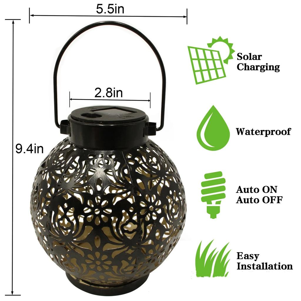 Garten Solarlampe für Außen Eisenkunst Hängelampe Hohl LED Landschaftsleuchte Gartendekoration Projektionslicht Wasserdicht