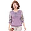 Mom's Spring Chic Chiffon Sleeve Top: Long Sleeve T-shirt for Middle-Aged & Elderly Women