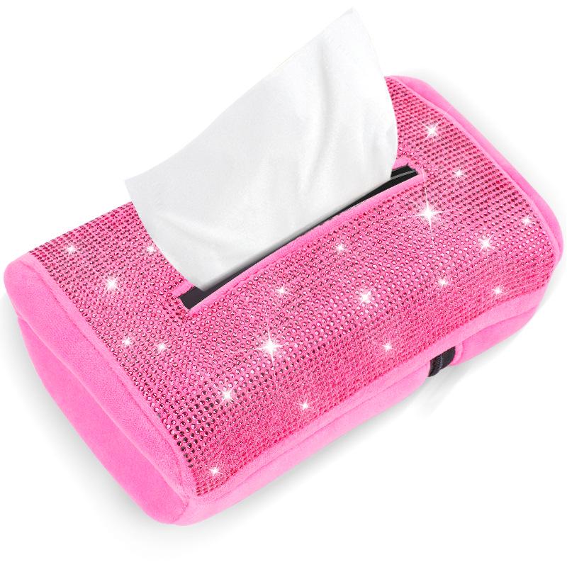 Diamond Studded Car Tissue Holder - Sun Visor & Armrest Mount, Luxurious Pull-out Design, Cute & Convenient In-Car Accessory