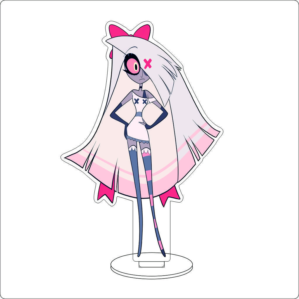 

16CM Anime Cosplay Acrylic Stand Ornaments Charlie Morningstar Vaggie Angel Dust Figure Stand Halloween Gifts 16CM