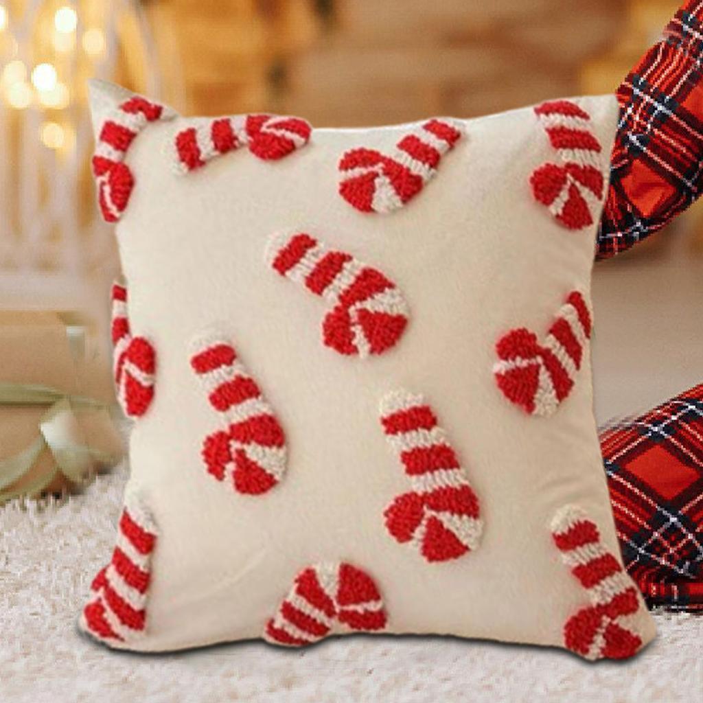 Christmas Candy Cane Pillow Cover 45x45cm Holiday Sofa Bedside Pillows Case Christmas 3D Plush Candy Cane Pillowcase