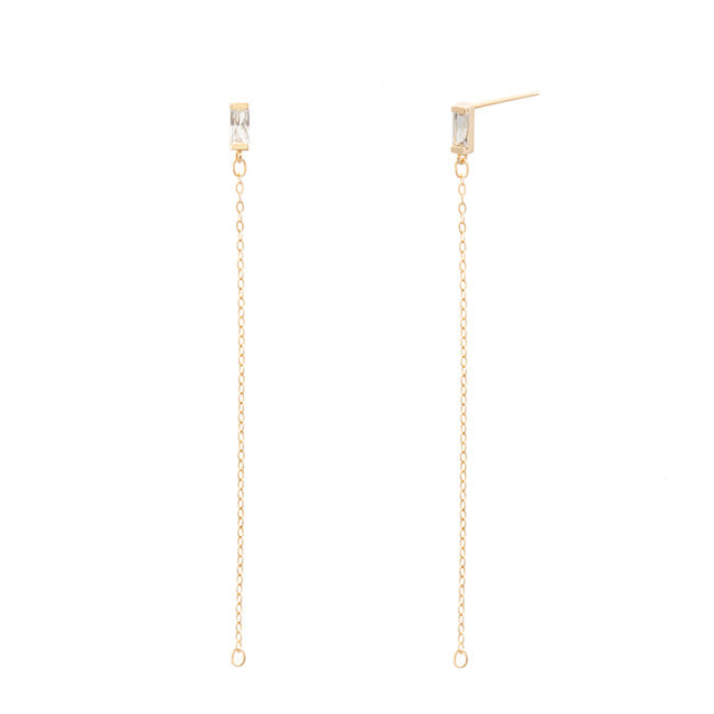 Lunne 14K Baguette Chain Drop Earrings (14K Gold) A12