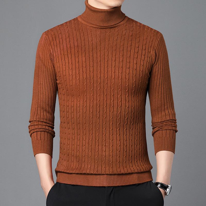 Winter Autumn Men's Formal Clohtes Striped Knit Knitwear Turtleneck Sweater For Men Tops Blouse Undershirts Work