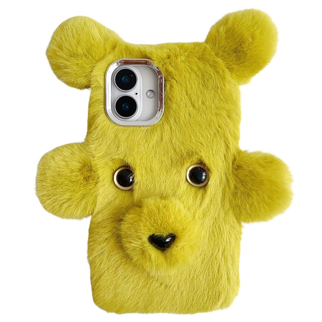 Pro iPhone 16 Pouzdro 3D Medvěd Umělá Kožešina Nadýchaný Vnitřek TPU Kryt Telefonu