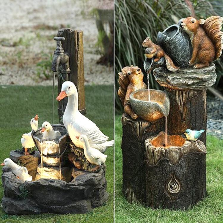 

Solar Garden Ornaments: Squirrel & Duck Water Fountain for Outdoor Décor