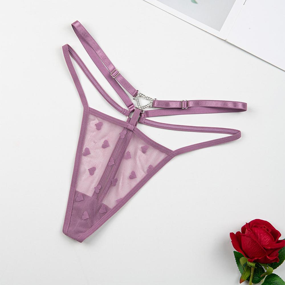 Women's Thong Sexy With  Adjustable Waistband Embroidered Heart Pattern Diamond Buckle Comfortable Underwear