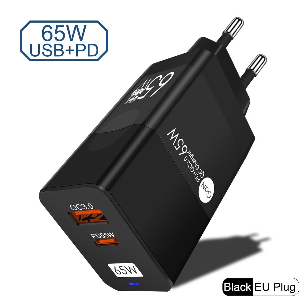 65W GaN Type C PD Charger USB Fast Charging Quick Charger 3.0 Mobile Phone Adapter For iPhone 15 Samsung Xiaomi