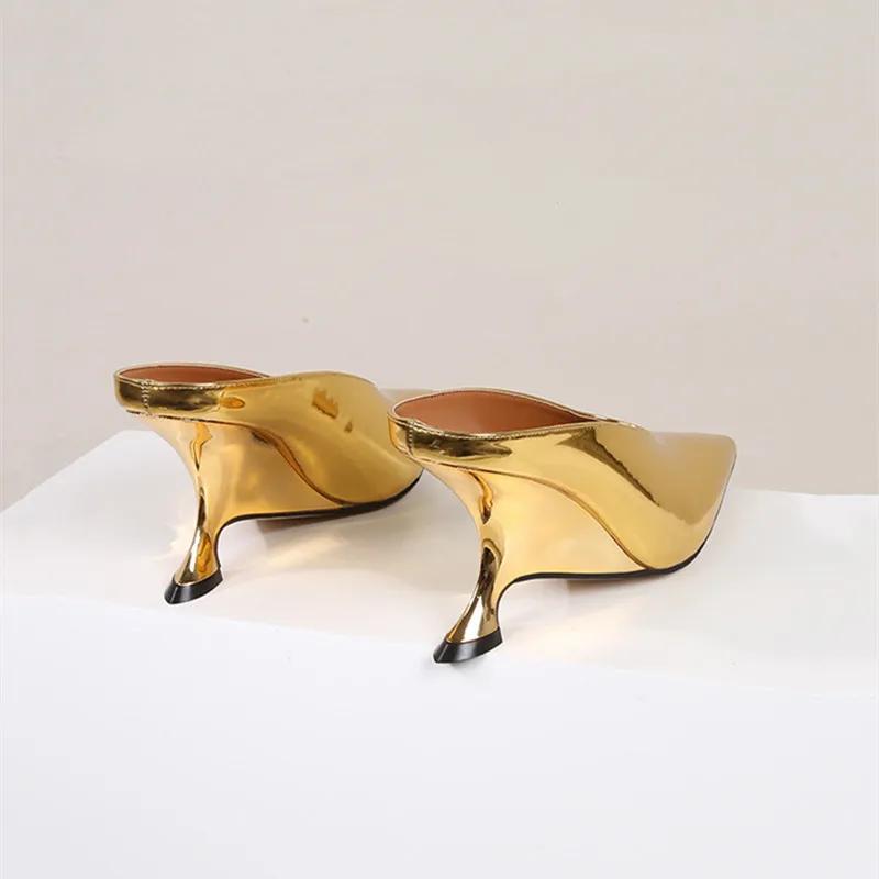 2025 New Design Fashion Platform Wedges High Heels Mule Women Slippers Concise Shallow Pointed Toe Party Dress Ladies Shoes