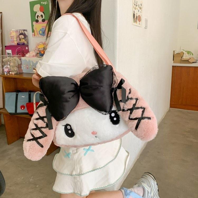 Kreskówkowa torba na ramię z pluszu Sanrio Kuromi My Melody o dużej pojemności do codziennego użytku