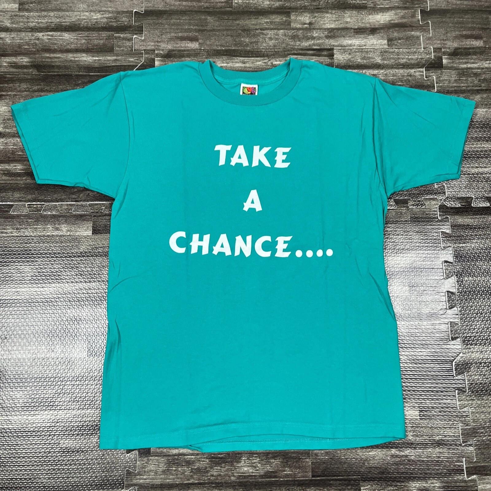 

Vintage 90s “Take A Chance” Ask Me To Dance Tshirt Large Teal Dbl Sided VTG XL