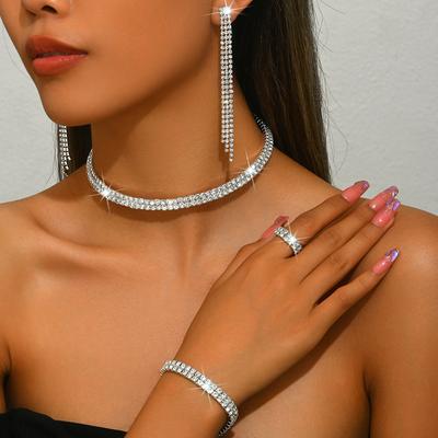 Full Diamond Earrings Ring Premium Zircon Necklace Bracelet Set Jewelry