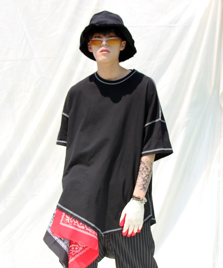 Deumakeu Men'S & Women'S Asymmetrical Short Sleeve T-Shirt Black