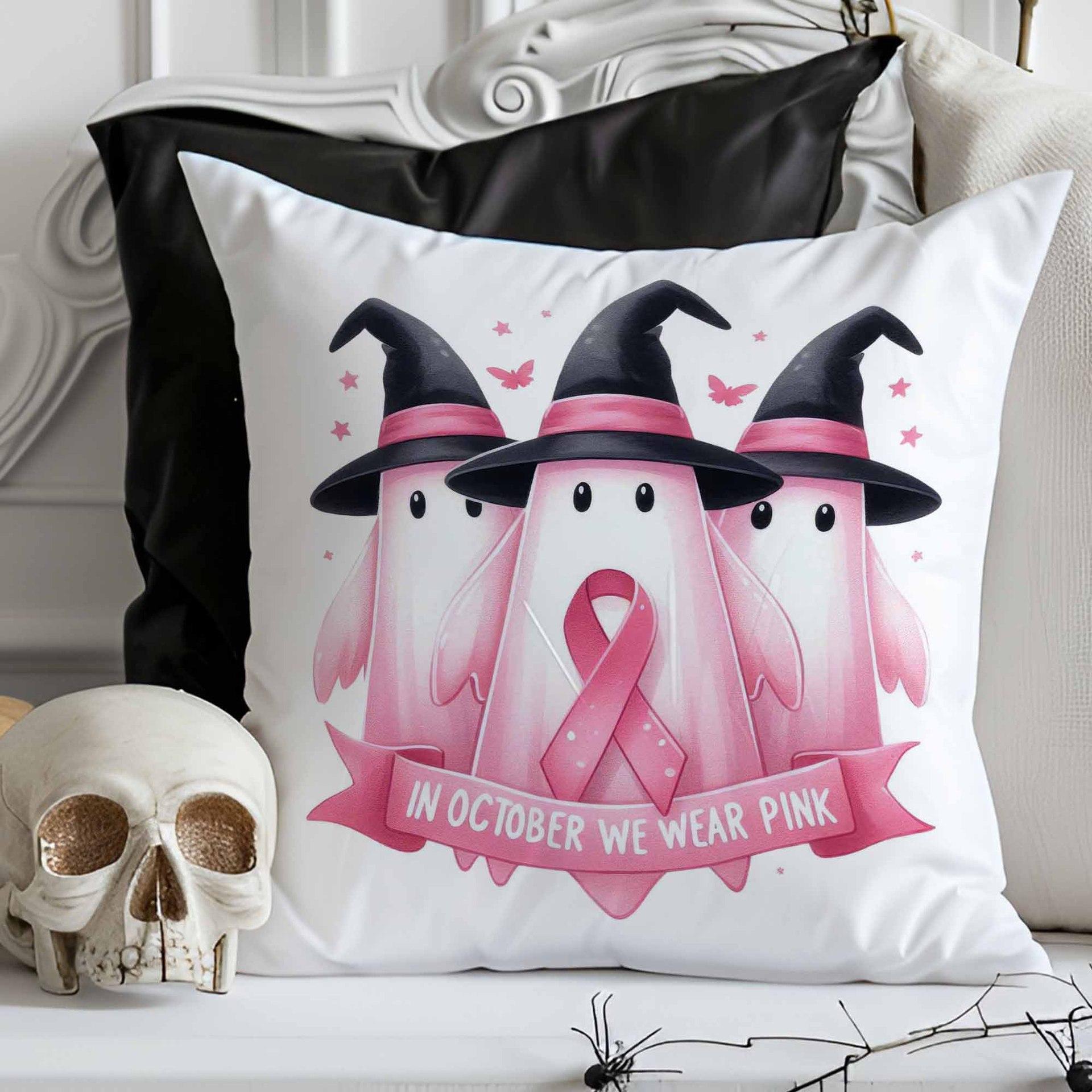 1pc Pink Halloween Cushion Cover Cute Ghost Skull Printed Washable Cover Halloween Themed Party Living Room Bedroom Decoration 45x45cm